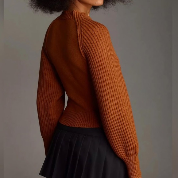 Anthropologie Maeve Mock Neck Raglan Ribbed Sleeve Pullover Sweater - Picture 7 of 8